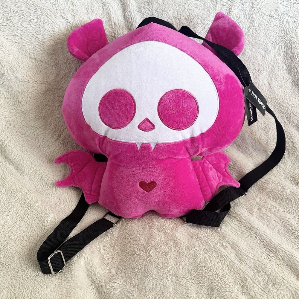 Hot Topic Skelanimals Pink Diego Bat Skeleton Backpack Large Plush Tags
